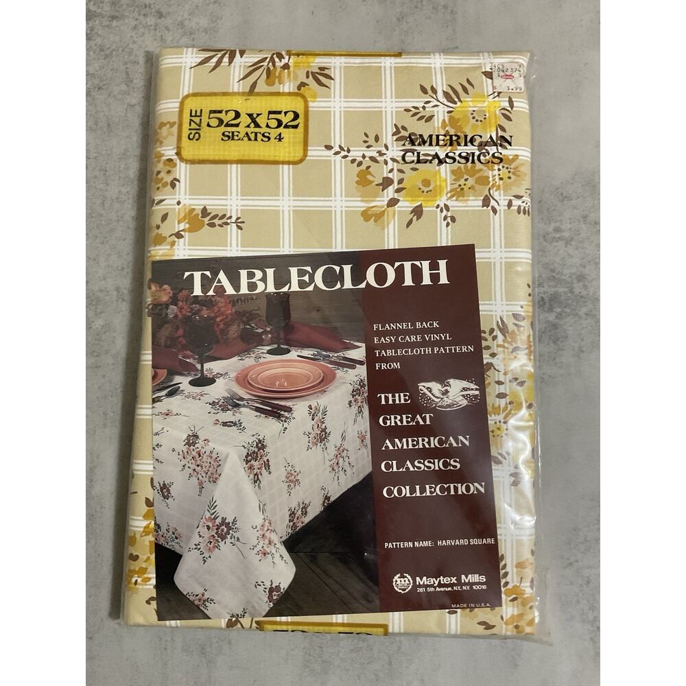 New! VTG 80's -90's Flannel Backed 52x52 Vinyl Tablecoth Farm House Kitchen